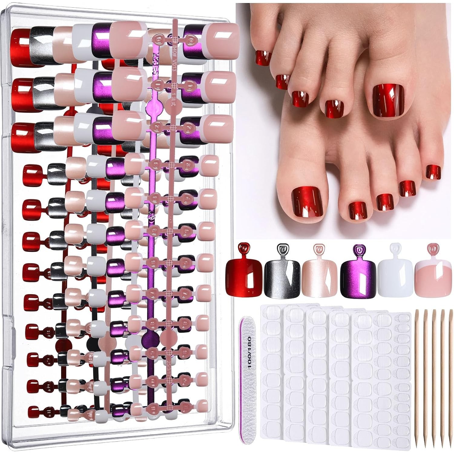 FANDAMEI Cat Eye Press On Toenails – 6 Colors, Short Square, Glossy