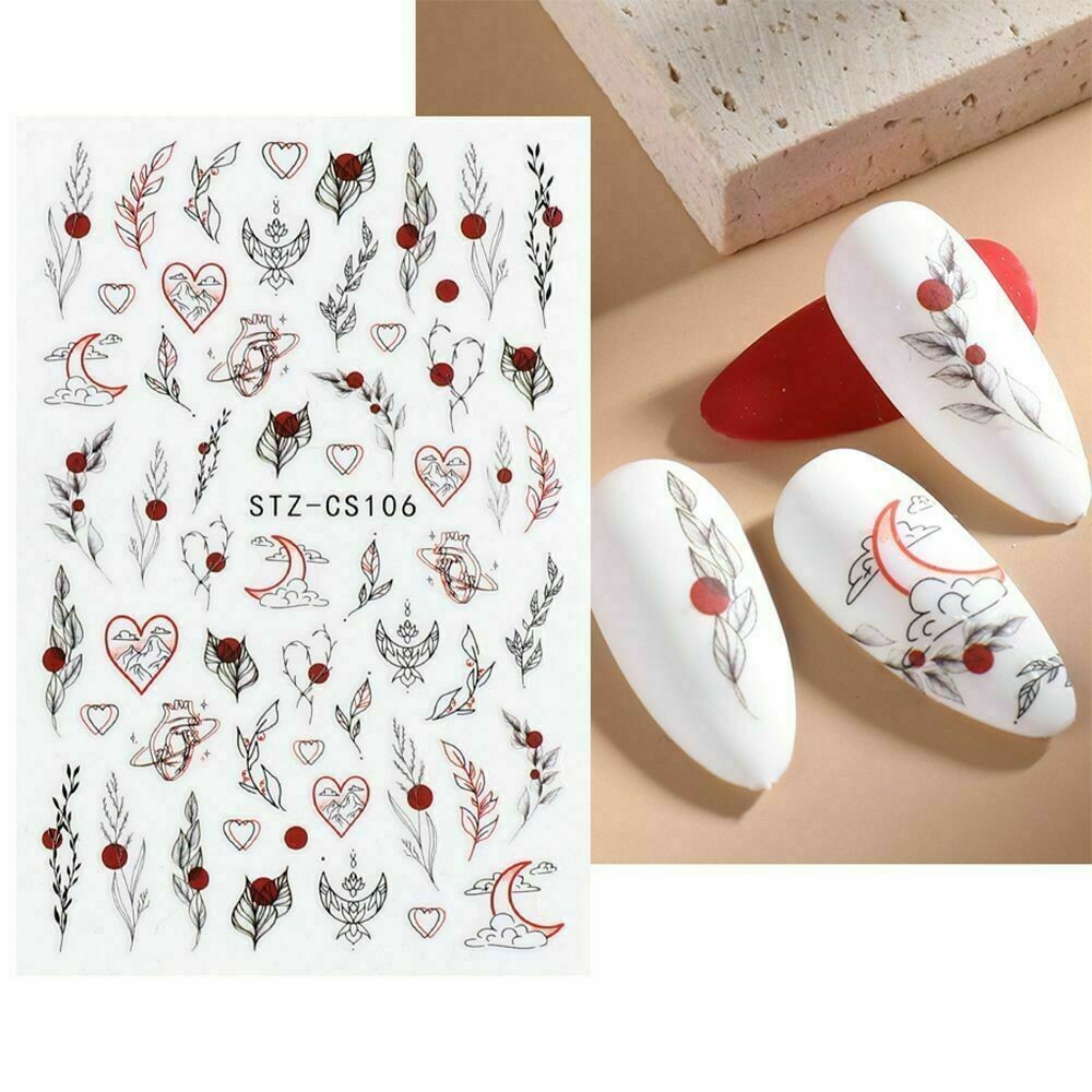 Nail Art Stickers Transfers Decals Flowers Leaf Heart Moon Floral Petal NS32