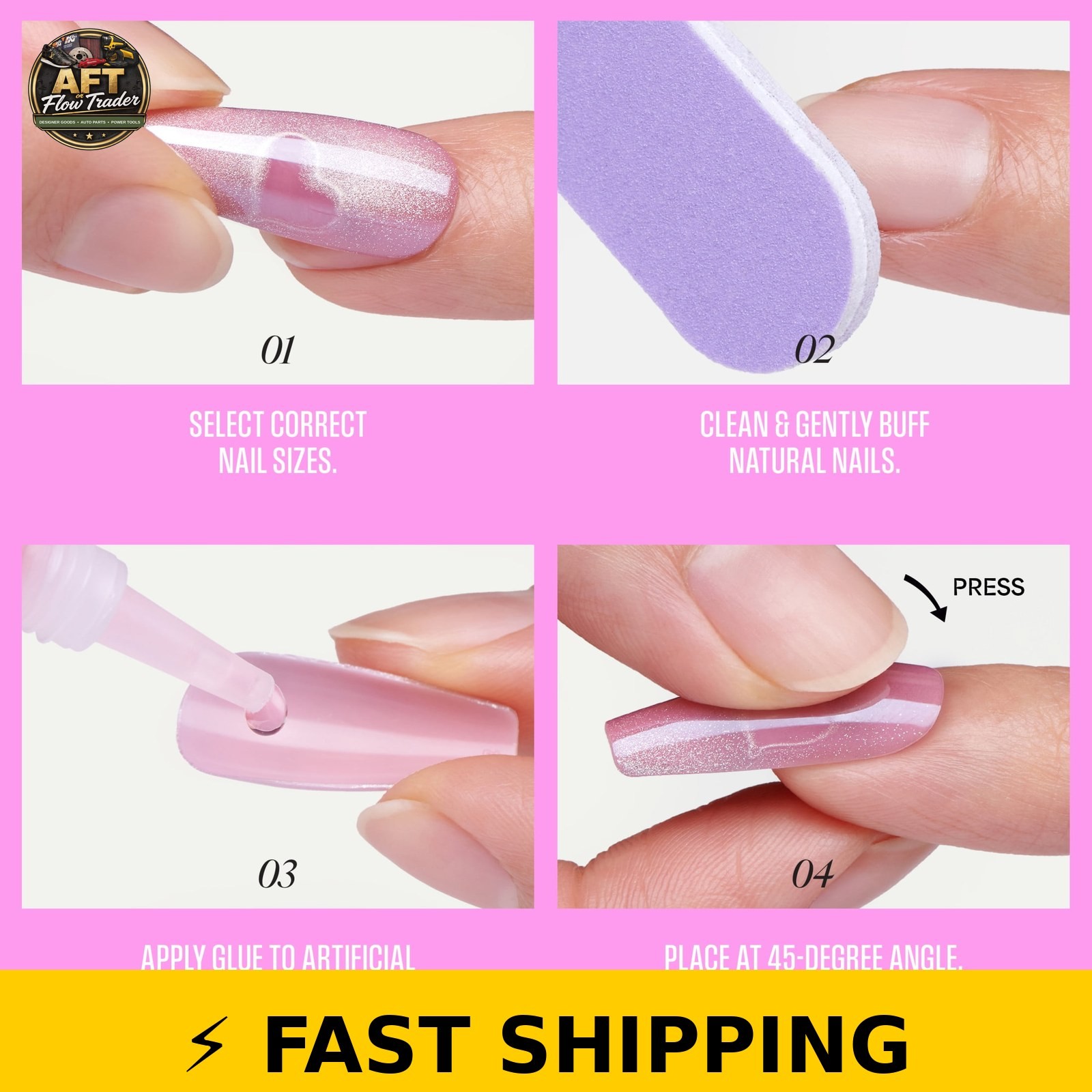 Kiss Glam Press On Nails Almond ‘Stardust Wonder’ Pink Medium 32 Count