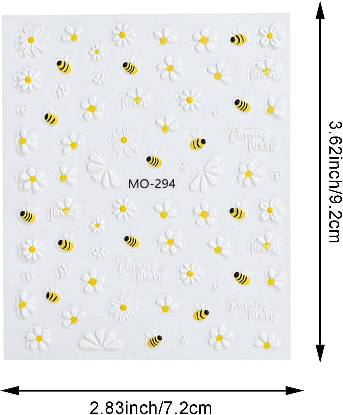 4Pcs Daisy Bee 5D Embossed Nail Art Stickers | Floral White Petal, Textured Mani