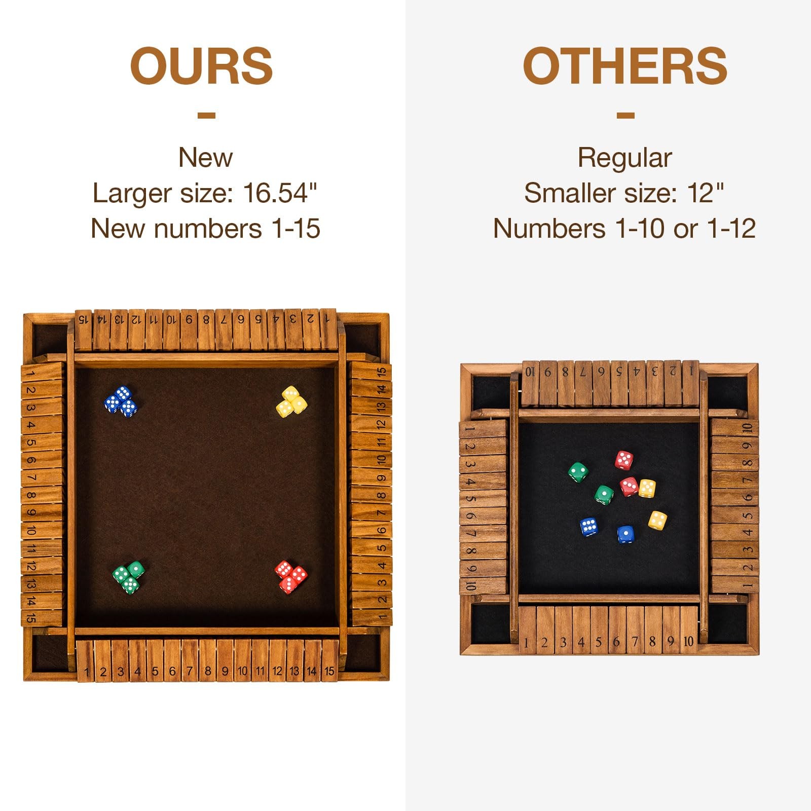 Upgraded 16.54’’ Shut The Box Dice 16.54 x x 1.77 inches, 16.5 In-brown