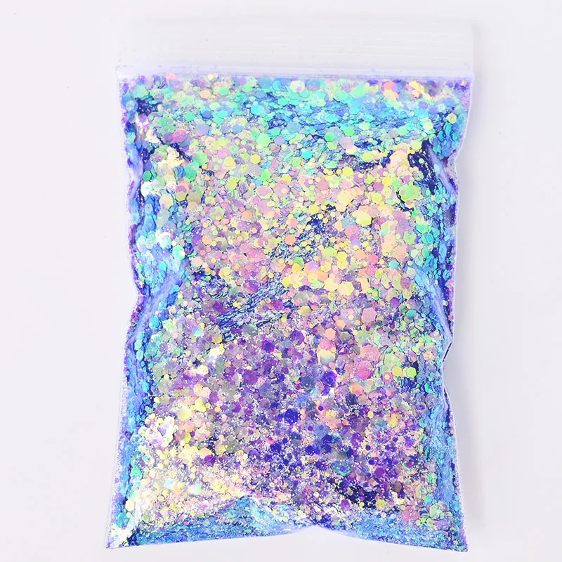 50G/Bag Holographic Mixed Hexagon Shape Chunky Nail Glitter Sequins Sparkly