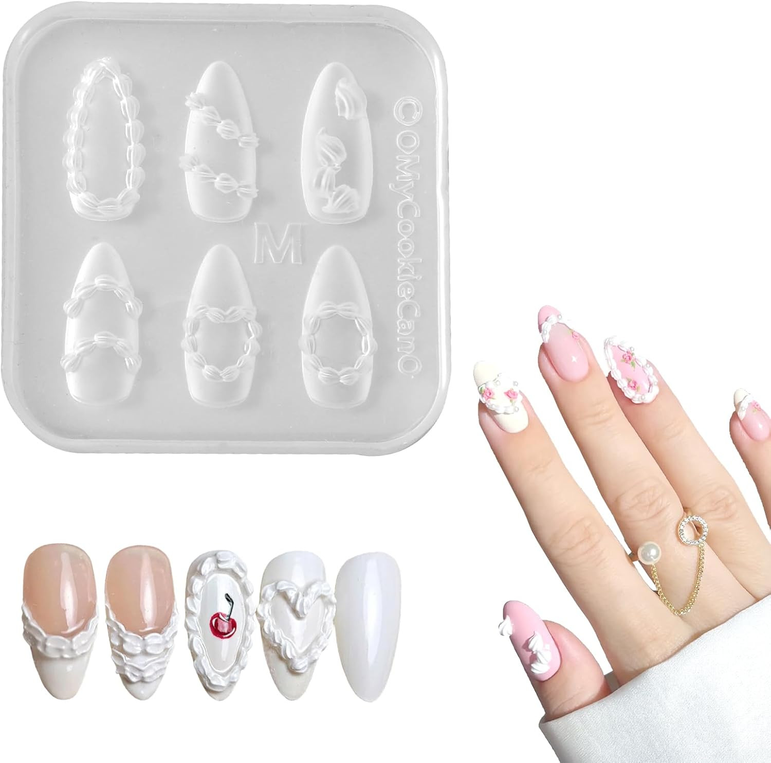 Silicone Nail Molds, 3D Nail Art Mold, 6 Patterns Cake Cream Design Manicure