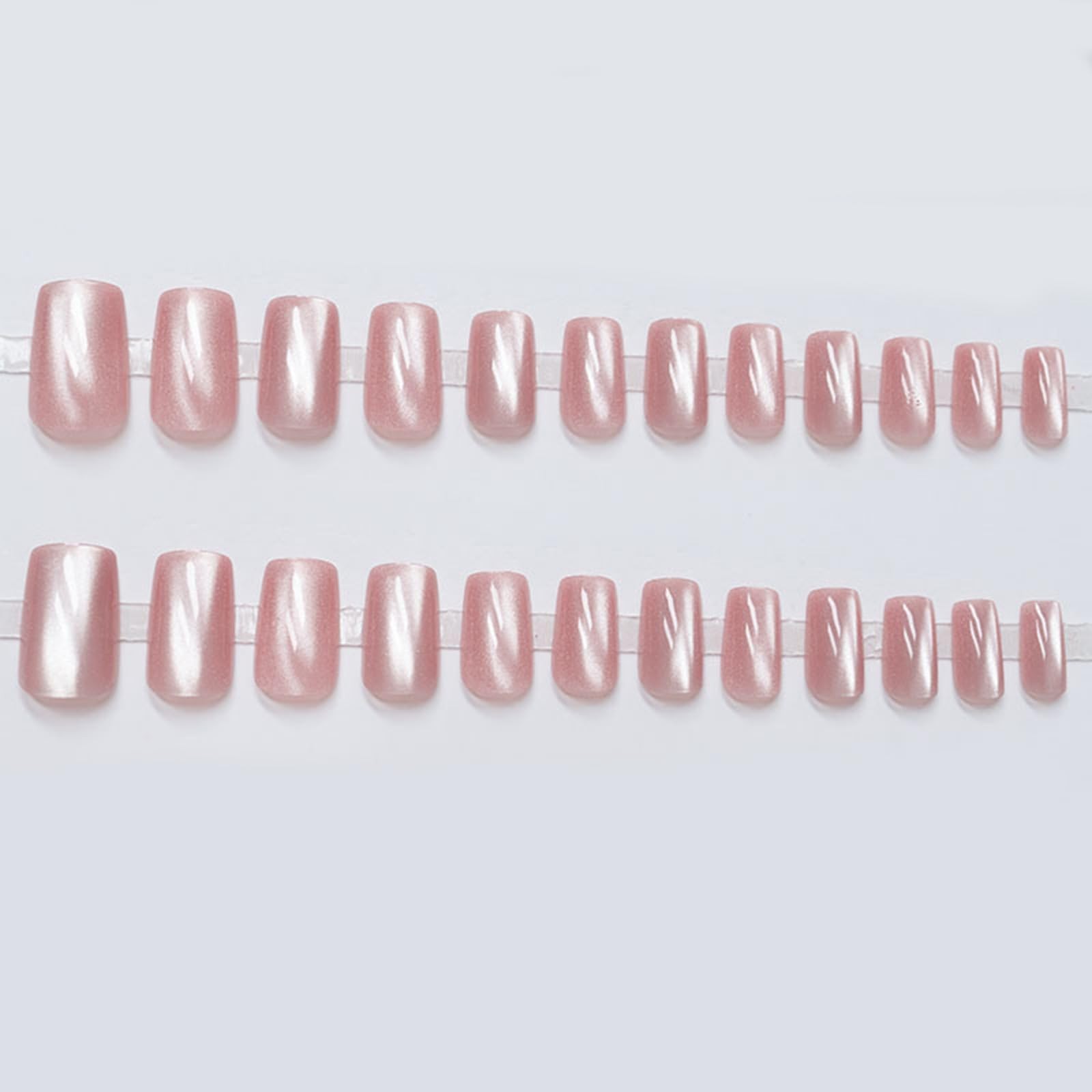 Sparkling Bare Pink Press on Nails Square Medium Shiny Glitter Nude Pink Fals…
