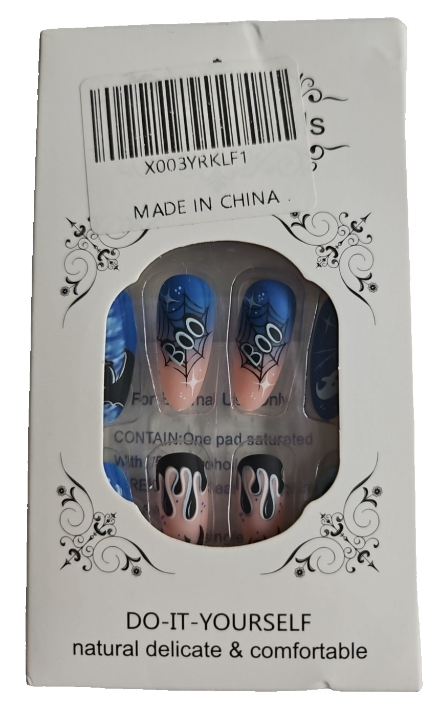 Halloween Design – Multi colored ~ Almond Shaped Press on Nails – New in Box