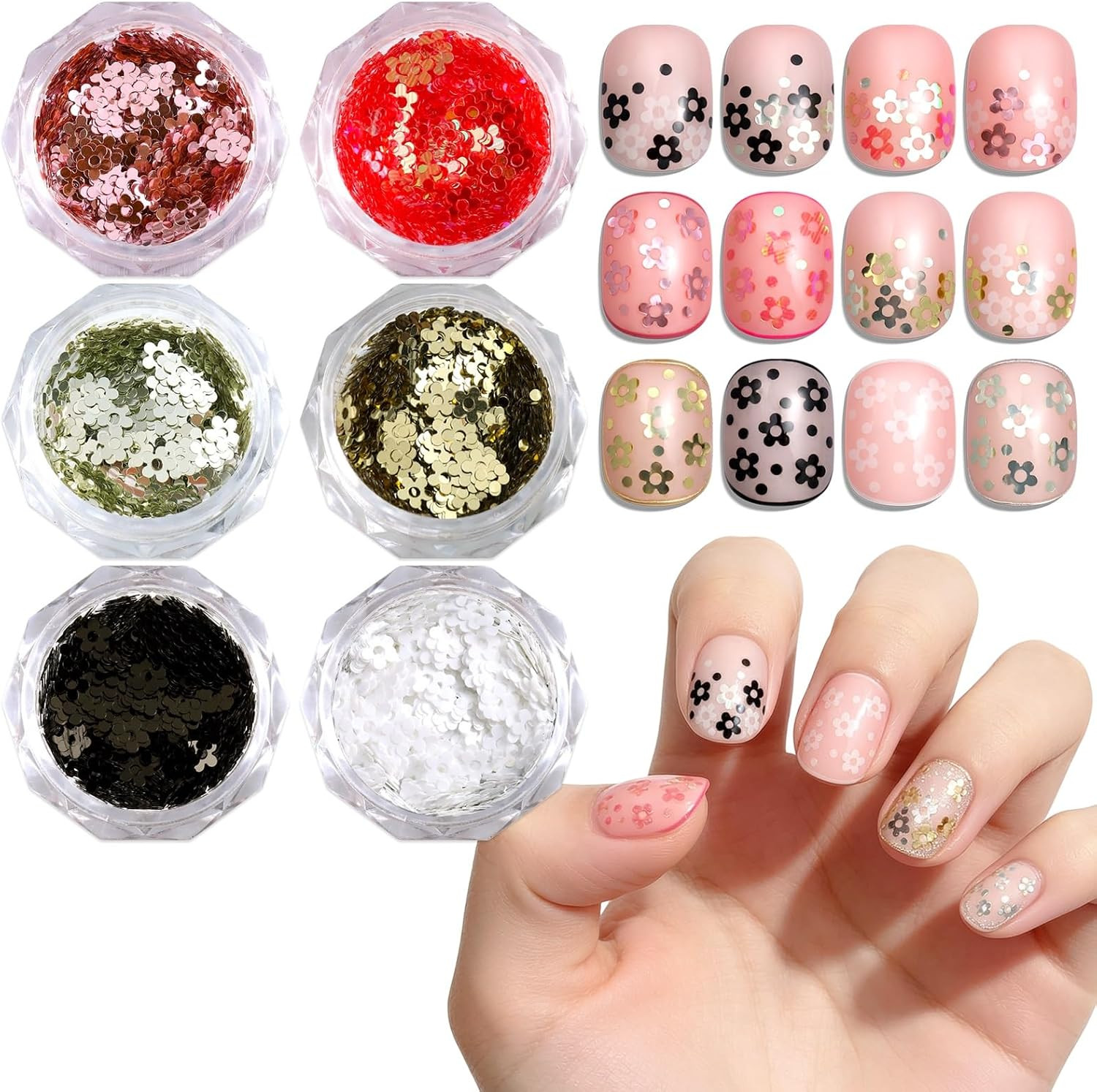 Five-Petal Flower Nail Glitter Sequins | 3D Holographic Laser Floral Flakes, Shi
