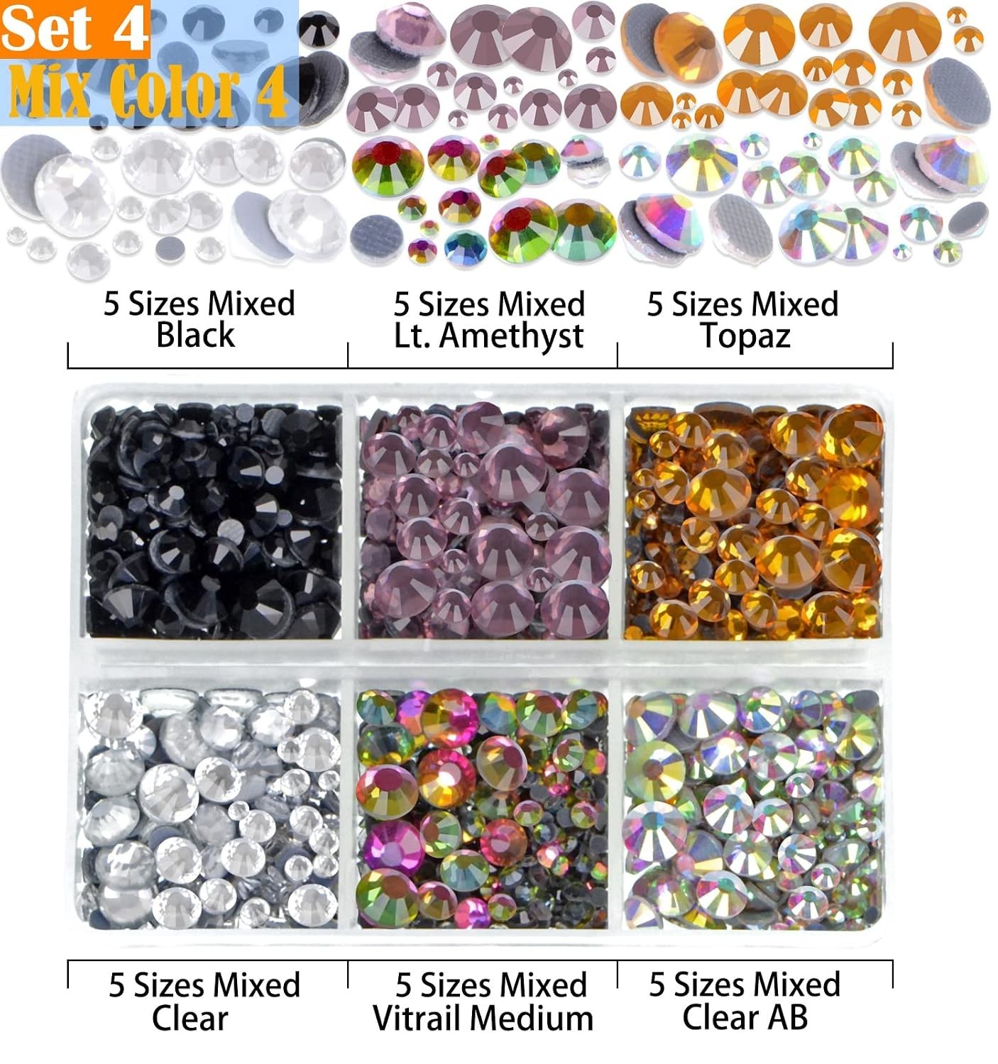 10000pcs Hotfix Rhinestones 24 Colors 5 Sizes Crystal Gems Craft Kit