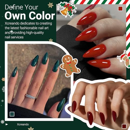 48Pcs Dark Green Press on Nails Almond Fake Nails Glue almond glossy dark green