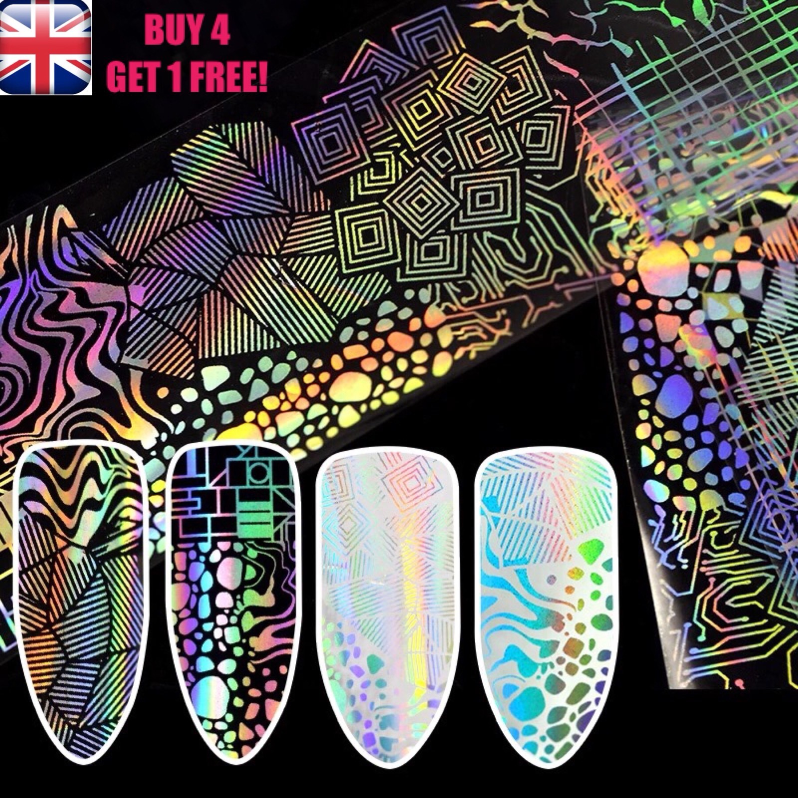 Holographic Waves Irregular Starry Nail Art Foil Transfer Foil Stickers >>3<<