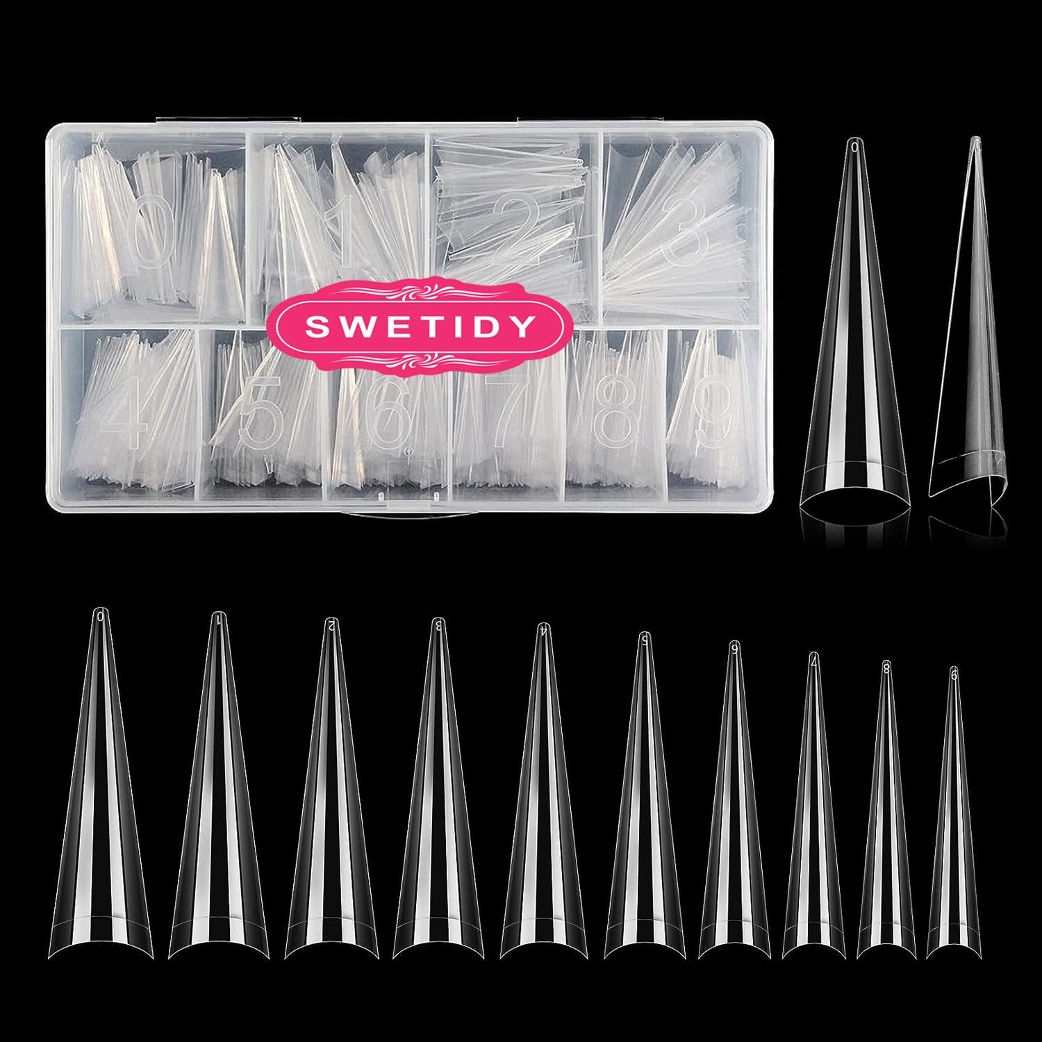 500PCS Stiletto Nail Tips Extra Long Nails Clear Nail Tips Half Cover XL Stilet