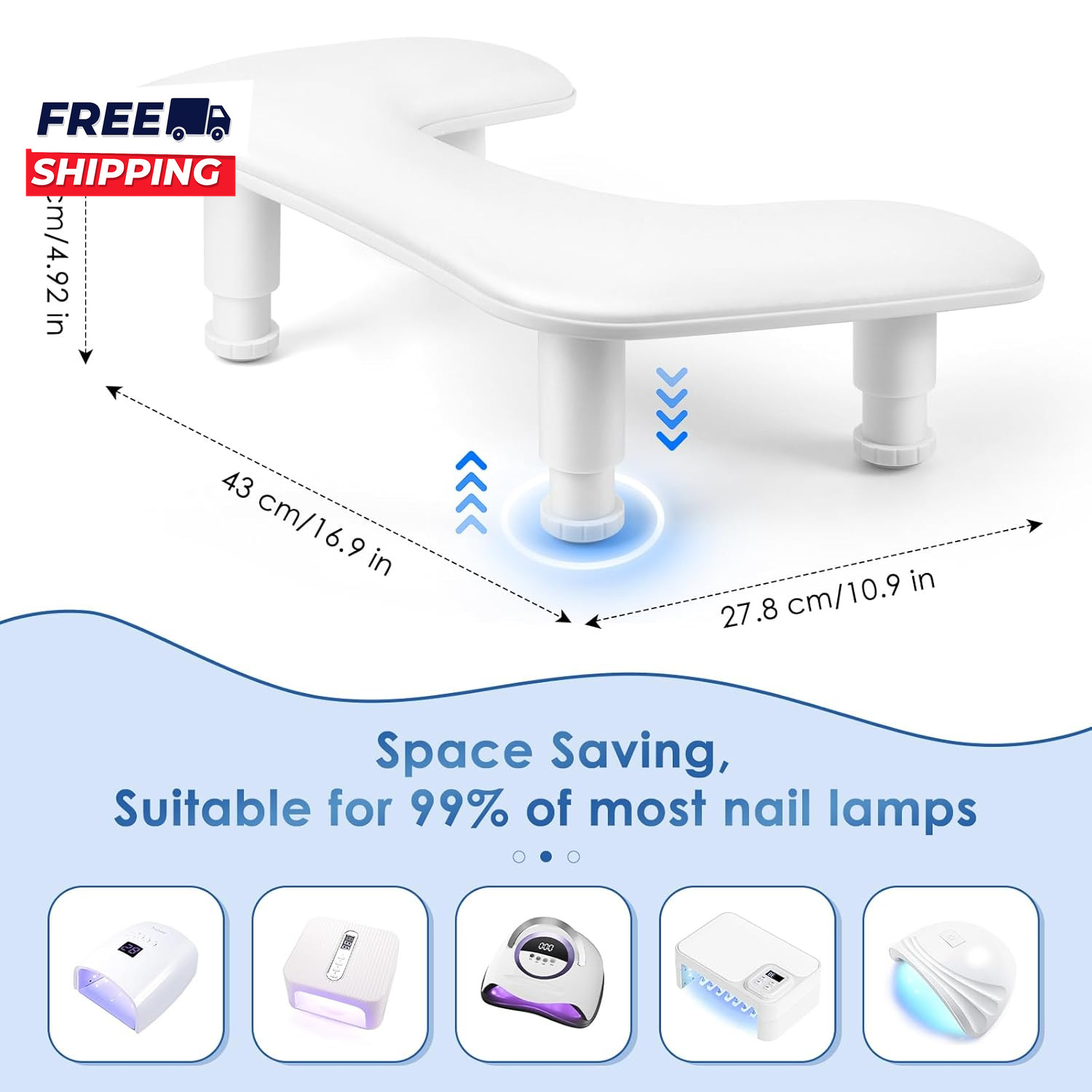 Manicure Arm Rest for Nails Tech: U Shaped Adjustable Nail Armrest White PU