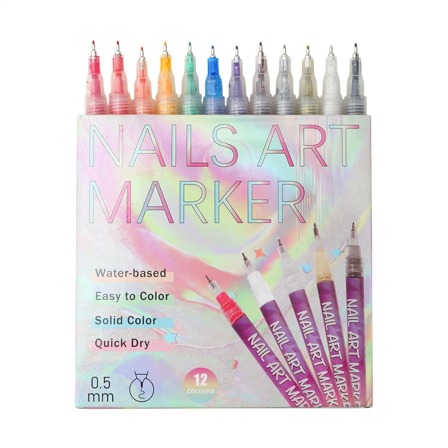 Nail Markers, Fingernail Pens with Dotting Tips, Art Marker for Women, 12 Colors
