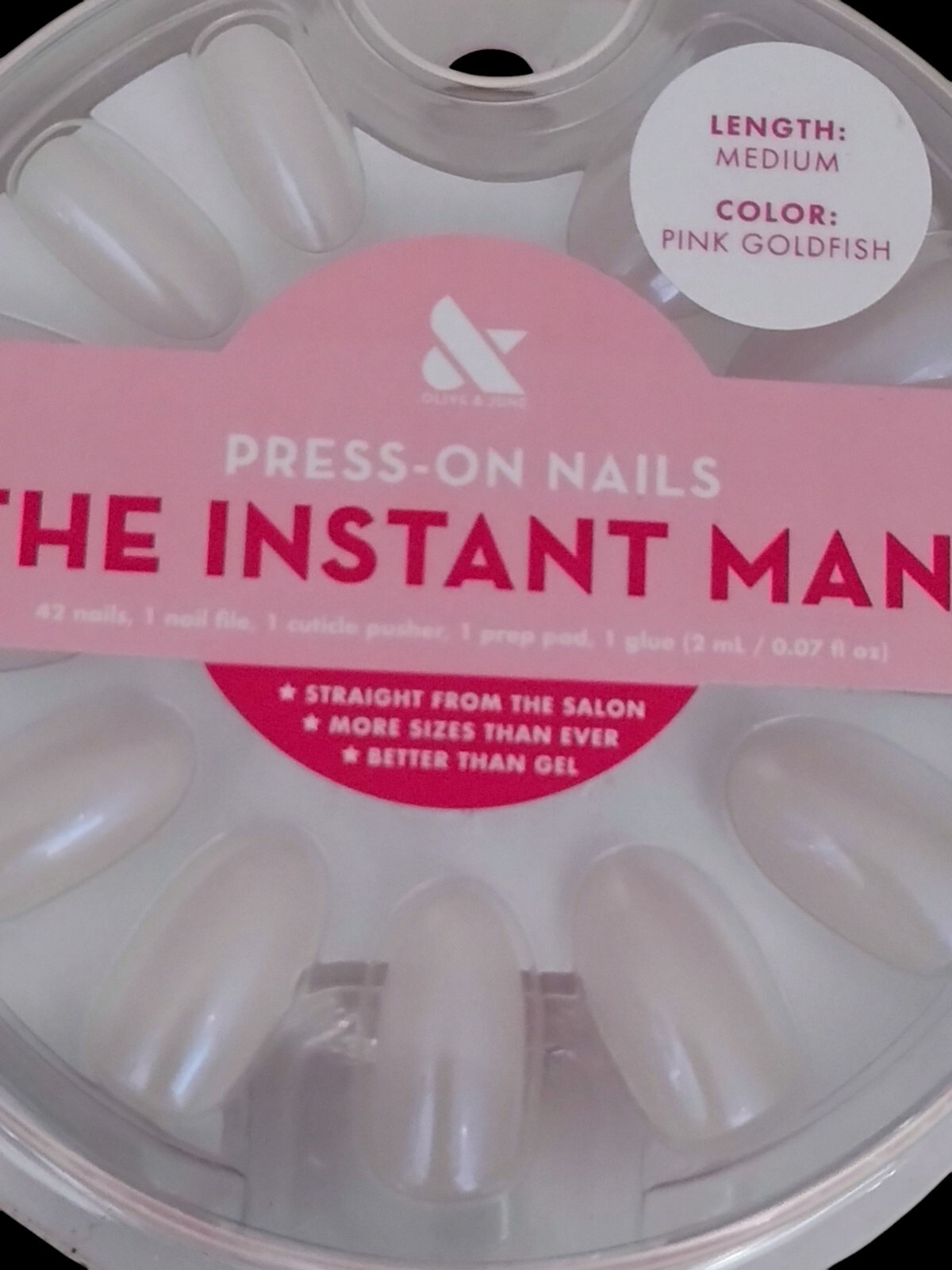 Olive & June Press-On Nails THE INSTANT MANI 42ct Medium Length PINK GOLDFISH