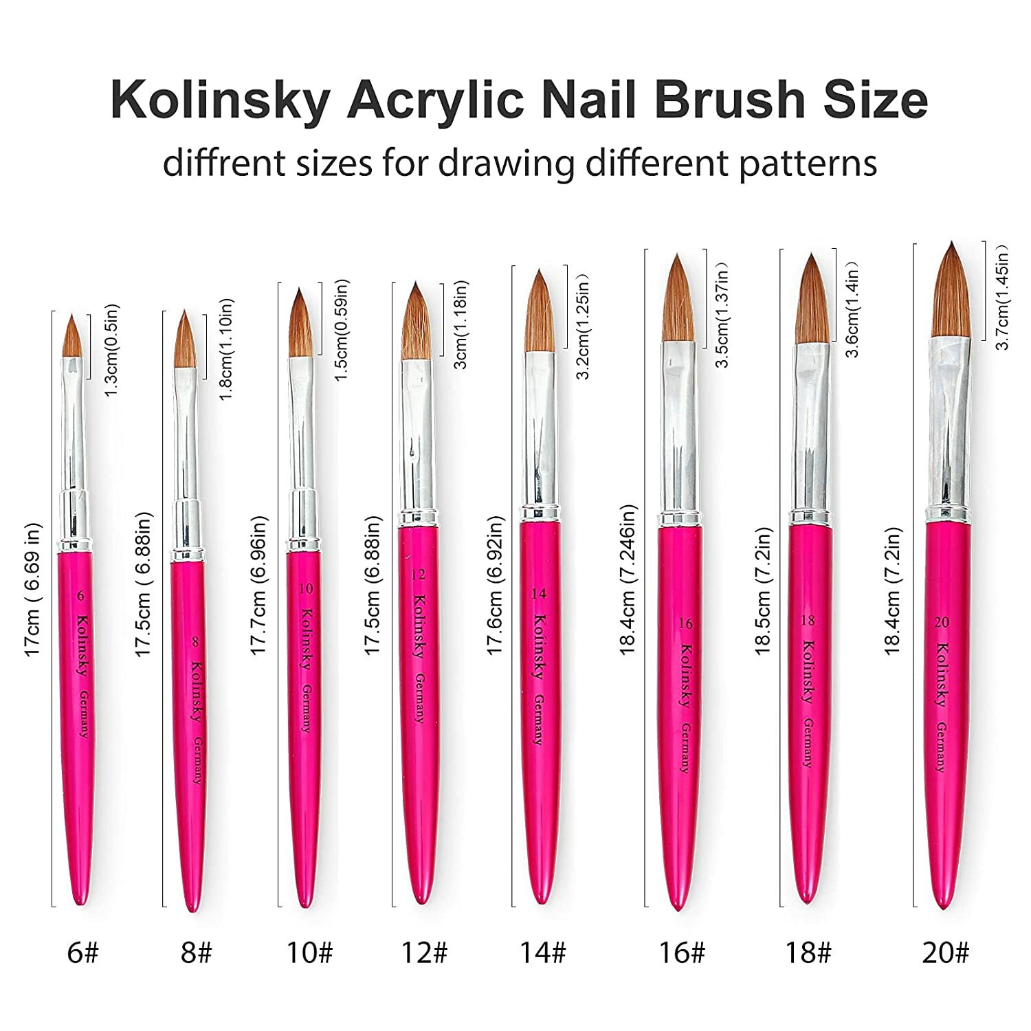 Kolinsky Acrylic Nail Brush Crimped Metal With Cap Size 6-20 Ships From The US