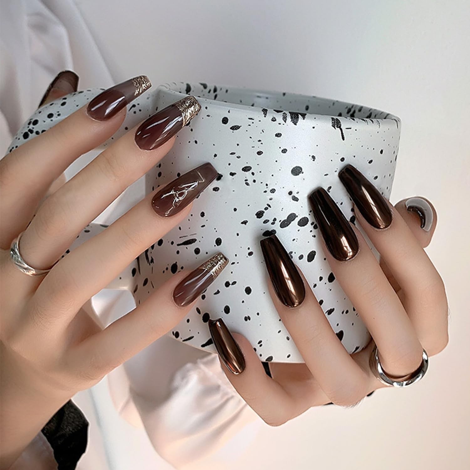 Chocolate Brown Chrome Nail Powder Holographic Metallic Mirror Effect Coffee …