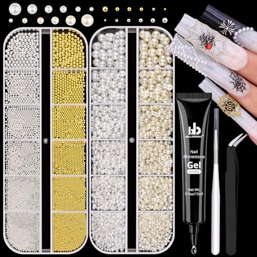 2 Boxes Flatback Pearls (White+Beige) and 07 2 Boxes Nail Art Decos Set 1+Glue