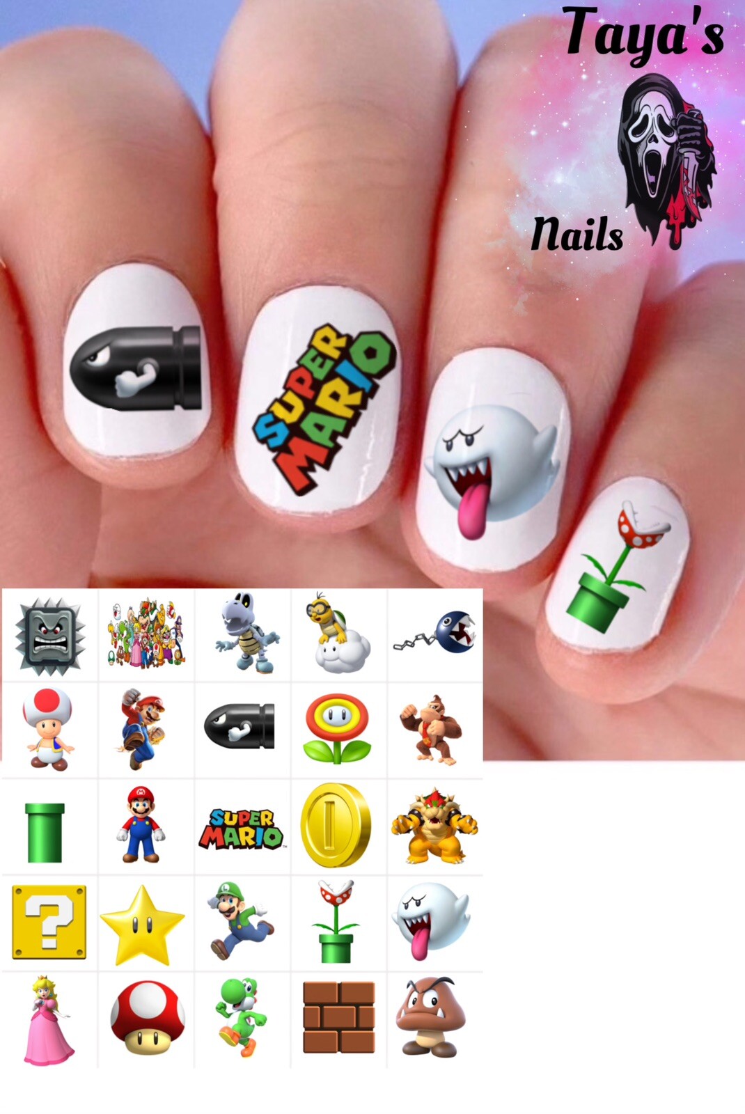 Mario Waterslide Nail Art Decals Set Of 50, Instructions Bonus