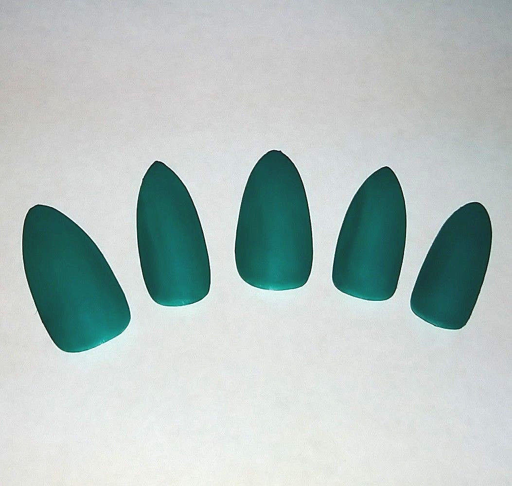 Matte Teal Green Gel Almond Press On Nails Set Handmade