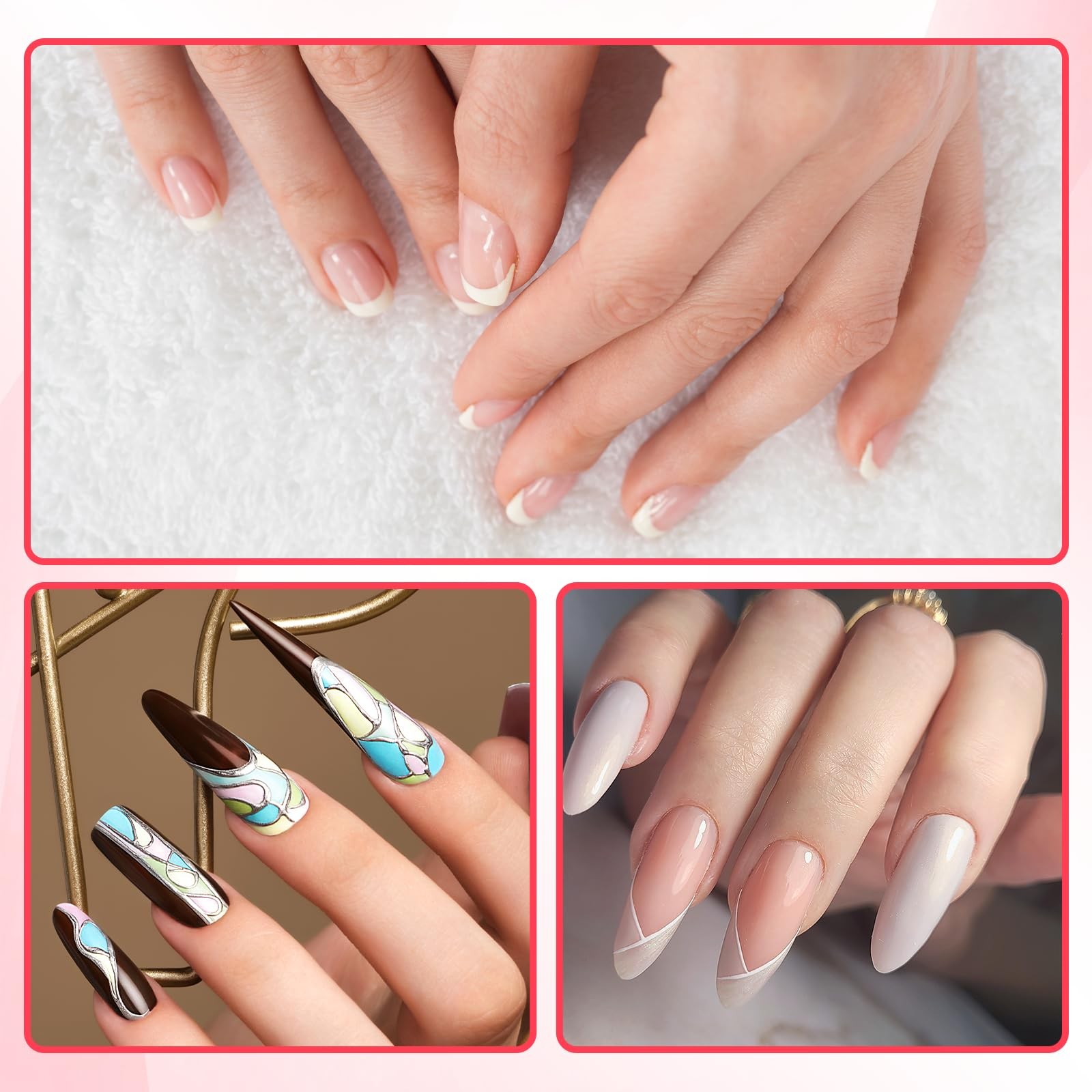 40 Sheets French Tip Nail Stickers Self-Adhesive French Manicure Strips White…