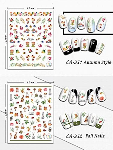 12 Sheets Fall Nail Art Sticker Decals, Self Adhesive Maple Leaf-12 Sheets