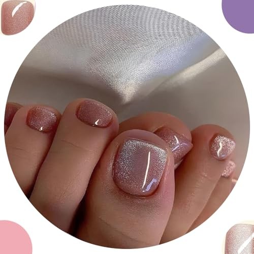 Square Cat Polish Glossy False Toe Nails with Glitter Designs – Extra style7