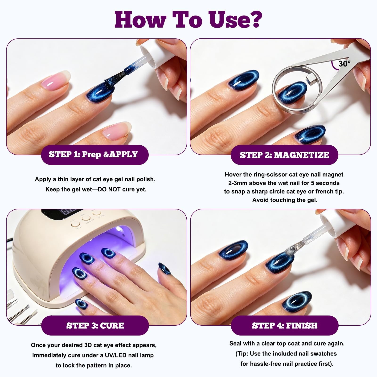 Cat Eye Magnet for Nails, 2-in-1 Strong Magnetic Nail Tool Set, Ring & Y-Shap…
