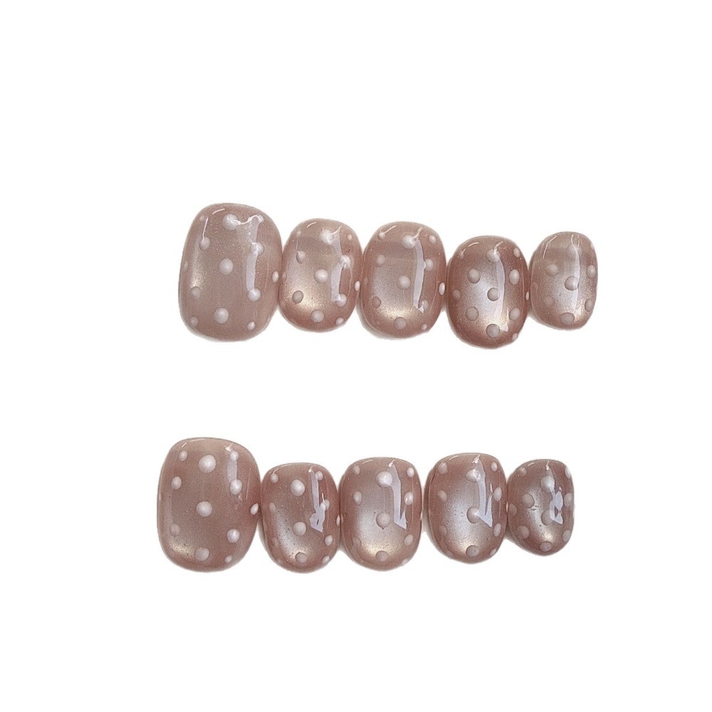 10Pcs Short Square Oval Polka Dot Nails Glass Bead Elegant Daily Nails