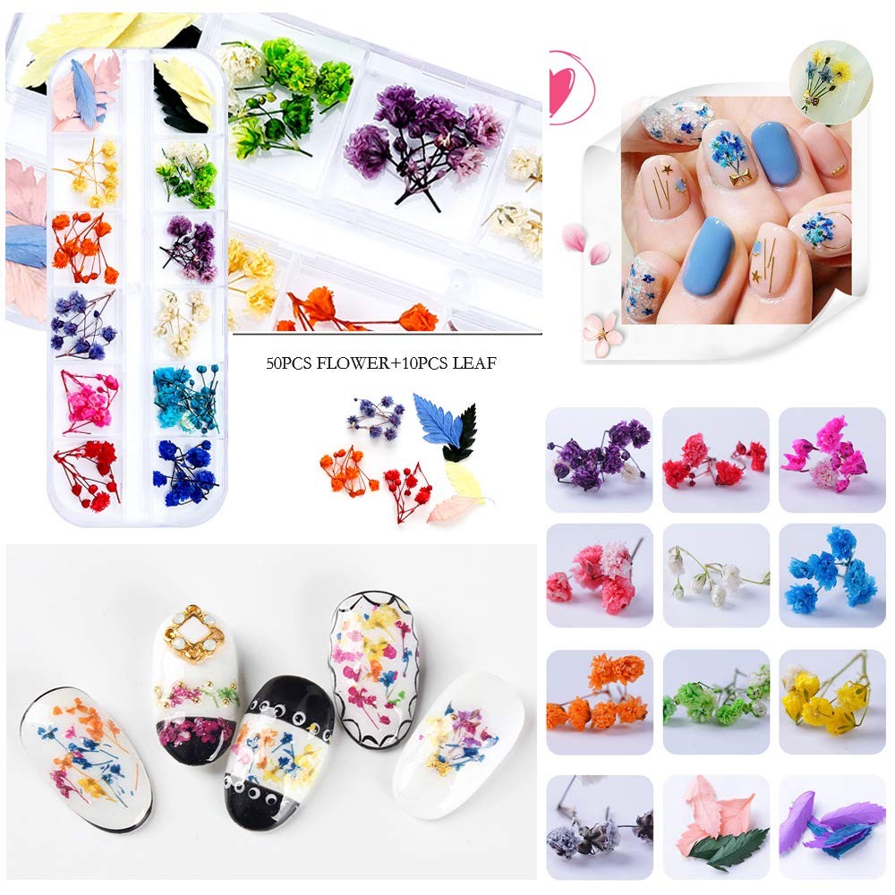 Ifancer 108 Pcs Dried Flowers For Resin Nail Art 62 Colors 3D Dry Flow