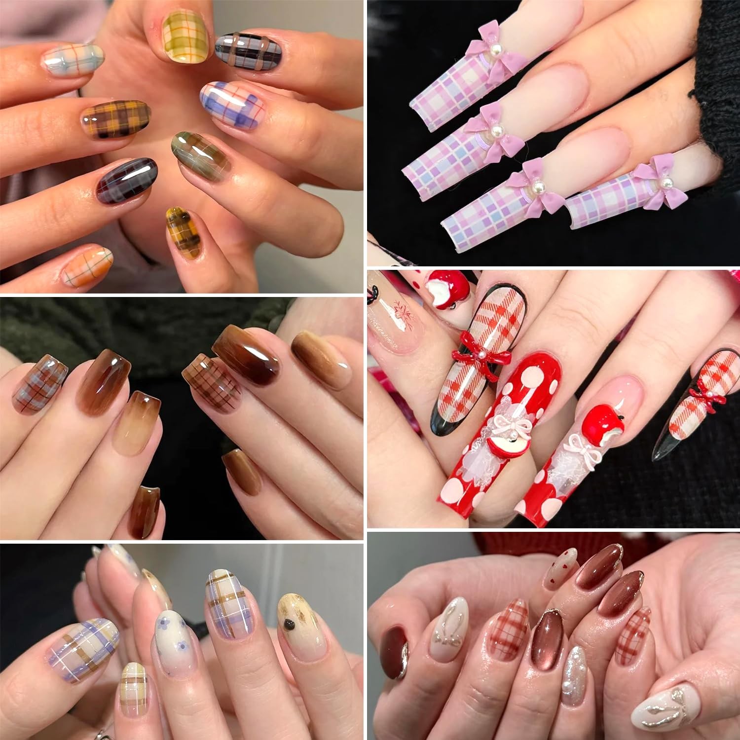 10 Rolls Plaid Nail Art Foil Transfer Sticker Colorful Checkered Pattern | Ho…