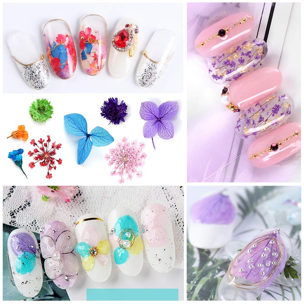 Ifancer 108 Pcs Dried Flowers For Resin Nail Art 62 Colors 3D Dry Flow