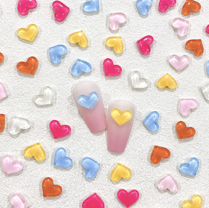 10Pcs Mixed Nail Art Case Charms Jewelry Accessories Resin Heart Flat DIY NH25