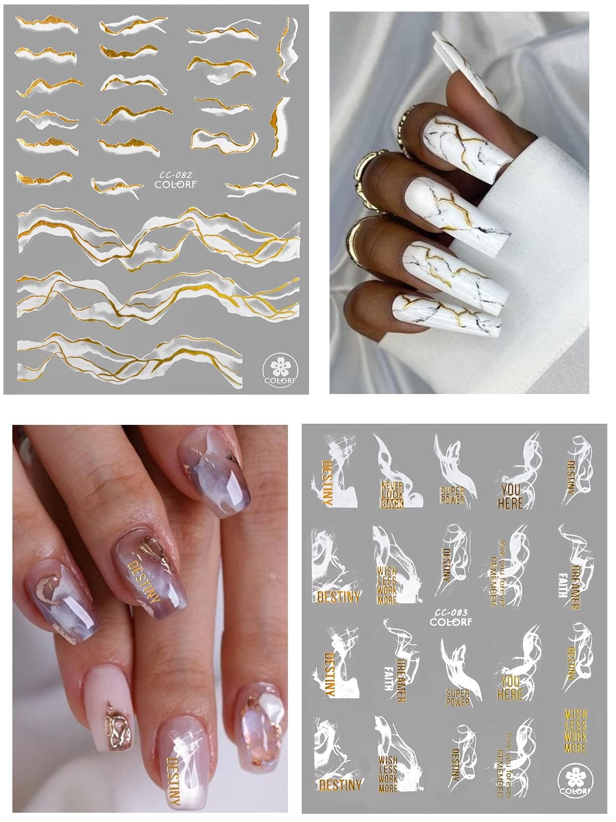 Graffiti Arte De Uñas Unas Pegatinas 3D Blanco Negro Oro Raya Linea Uñas Unas