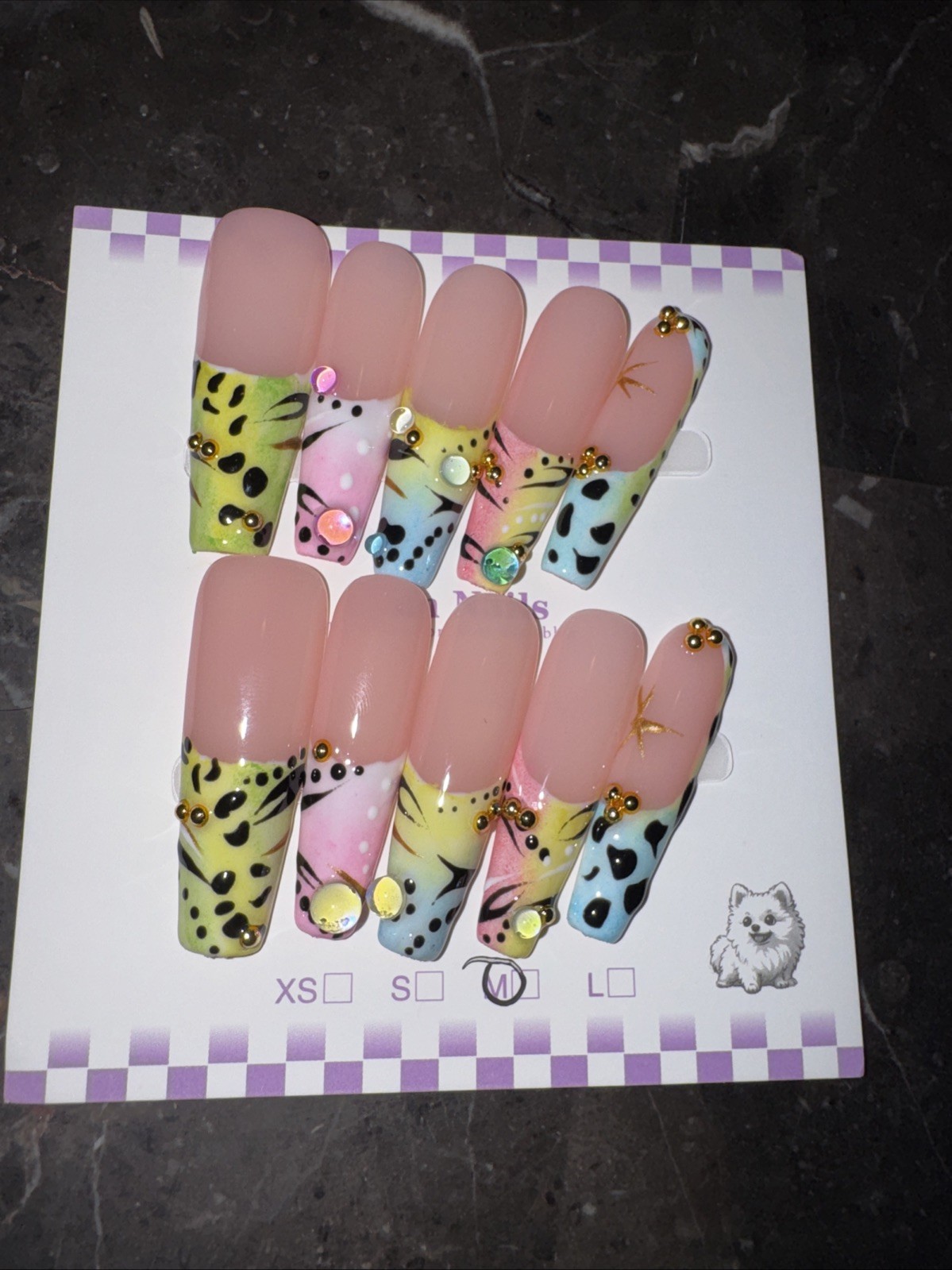 Handmade Medium Coffin Press On Nails Glam Rhinestone Reusable Full Kit Set