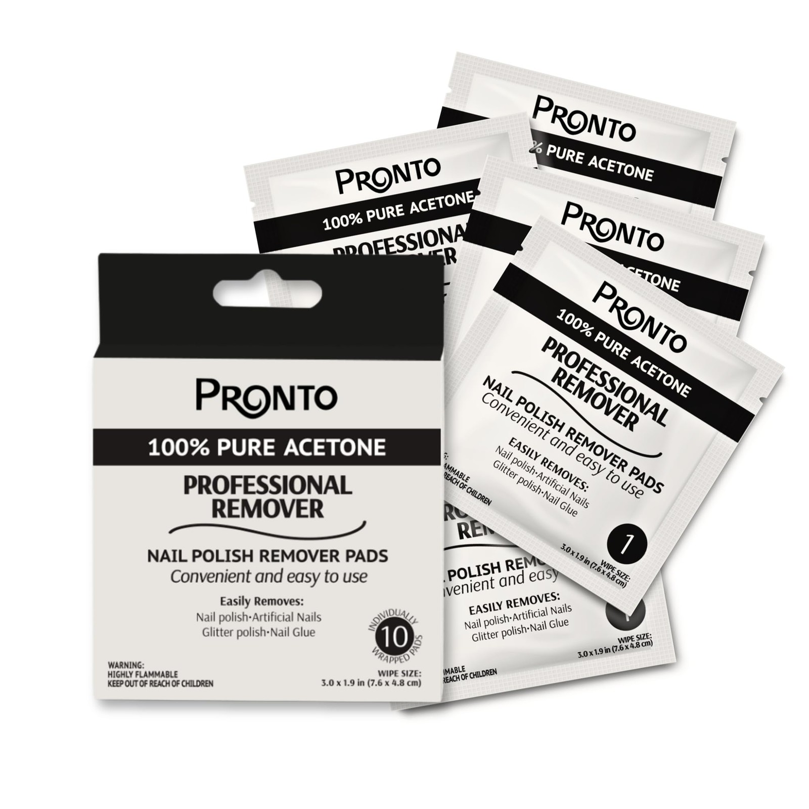 Pronto Nail Polish Remover Pads, 10 Pcs. 10-Piece Pack, Acetone Pads