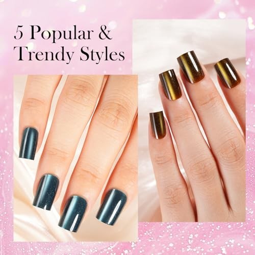 Vansiho 150Pcs Cat Eye Press on Nails – Short Square – CatEye Fake Nail Women