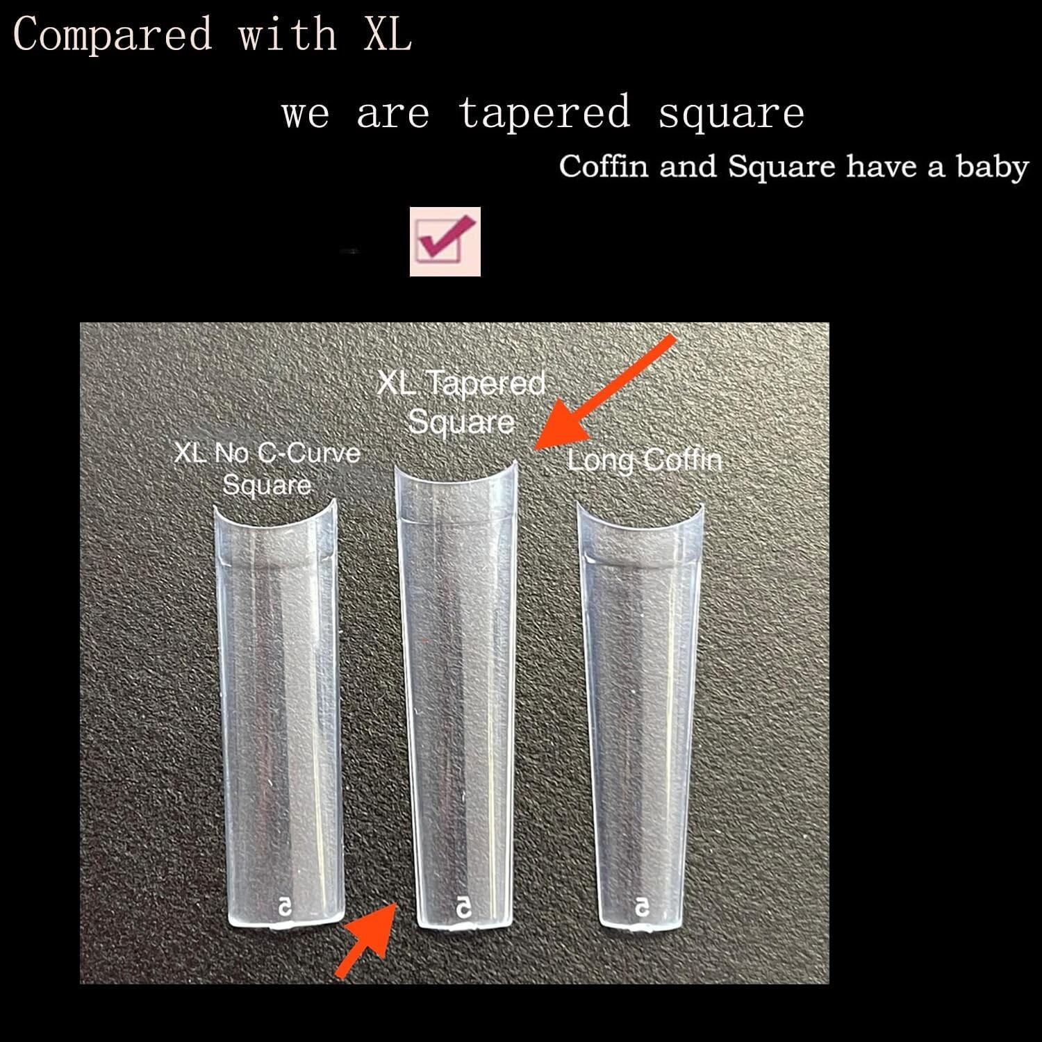 XL Tapered Square Nail Tips No C Curve,500Pcs Clear Medium Half Cover Coffin Nai