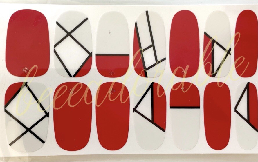 Red white nail polish wraps strips stickers 🇺🇸 Ships from US
