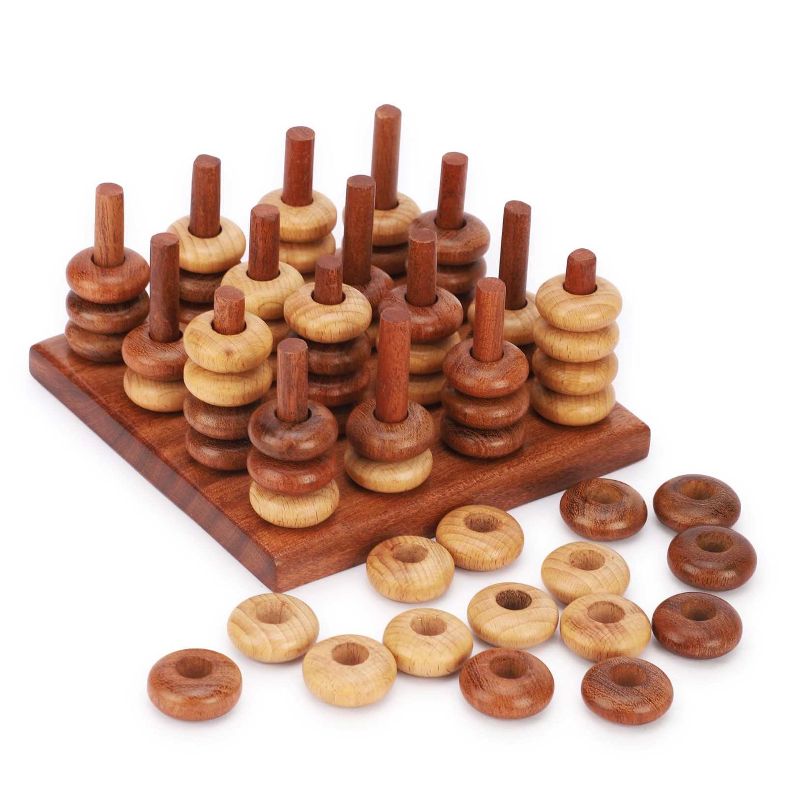 Ajuny 3D Connect Four in a Row Wooden Strategy Game 6 x 6 x 3.5 inch, Brown