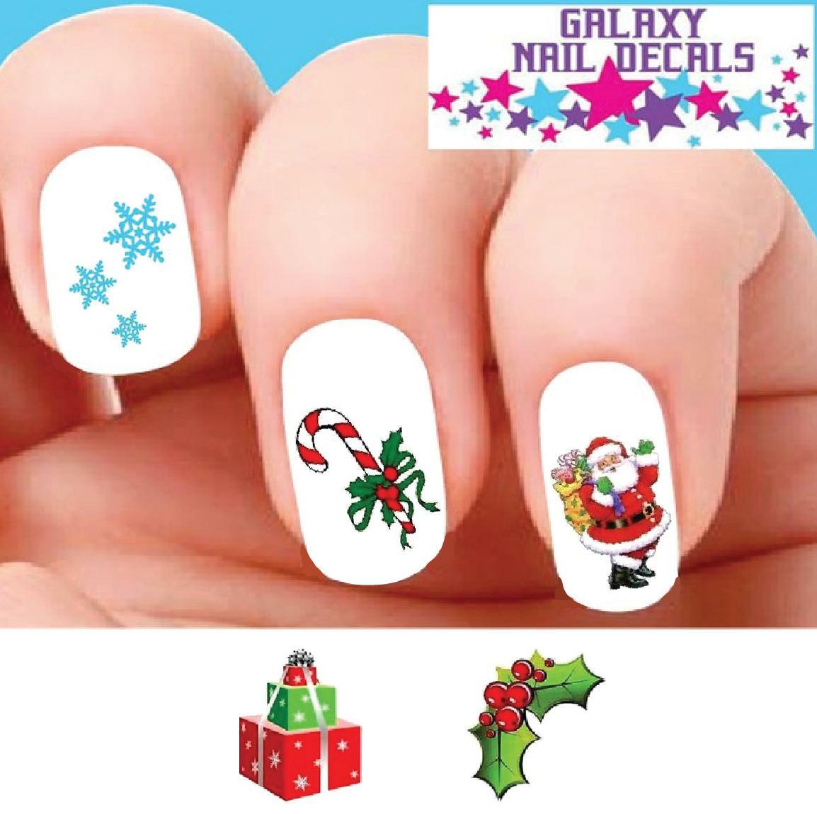 Waterslide Nail Decals – Set of 20 Christmas, Santa, Candy Cane, Holly Assorted