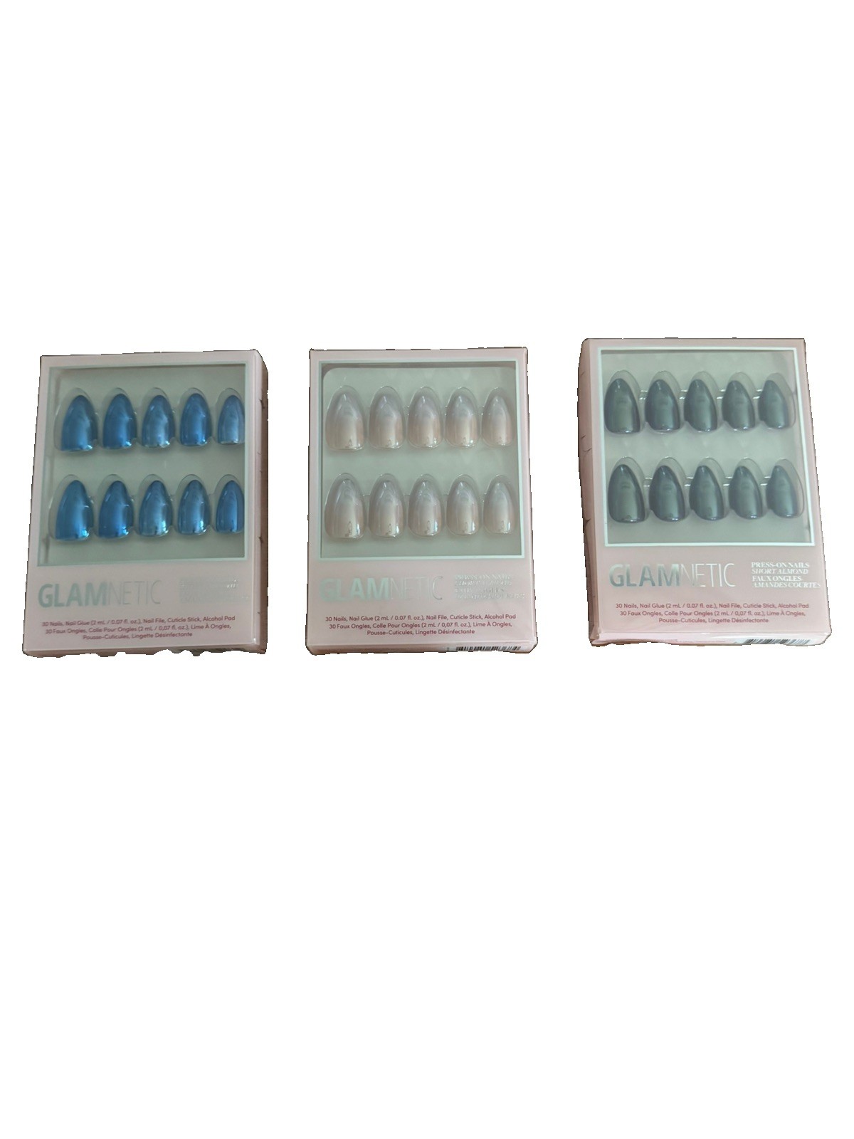 Glamnetic Press On Nails Metallic Short Almond Lot 3 Different Style Sets New