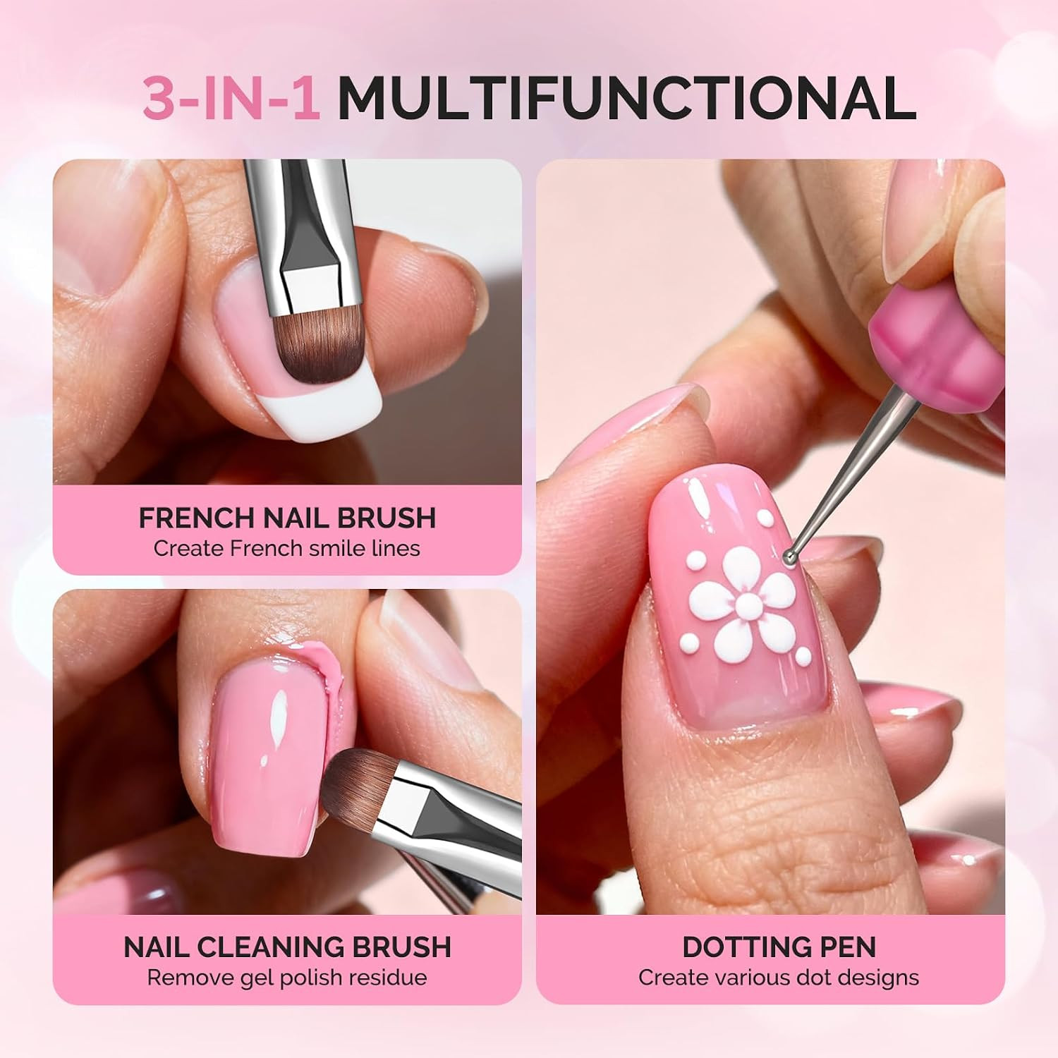 Melodysusie 4Pcs Dual-Ended French Nail Brush and Dotting Pen Set, Size #10#12#1
