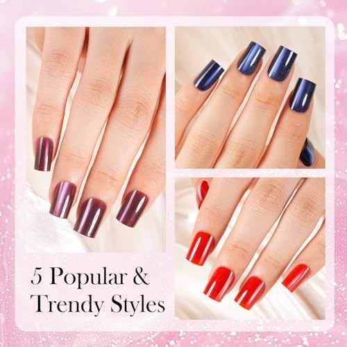 Vansiho 150Pcs Cat Eye Press on Nails – Short Square – CatEye Fake Nail Women