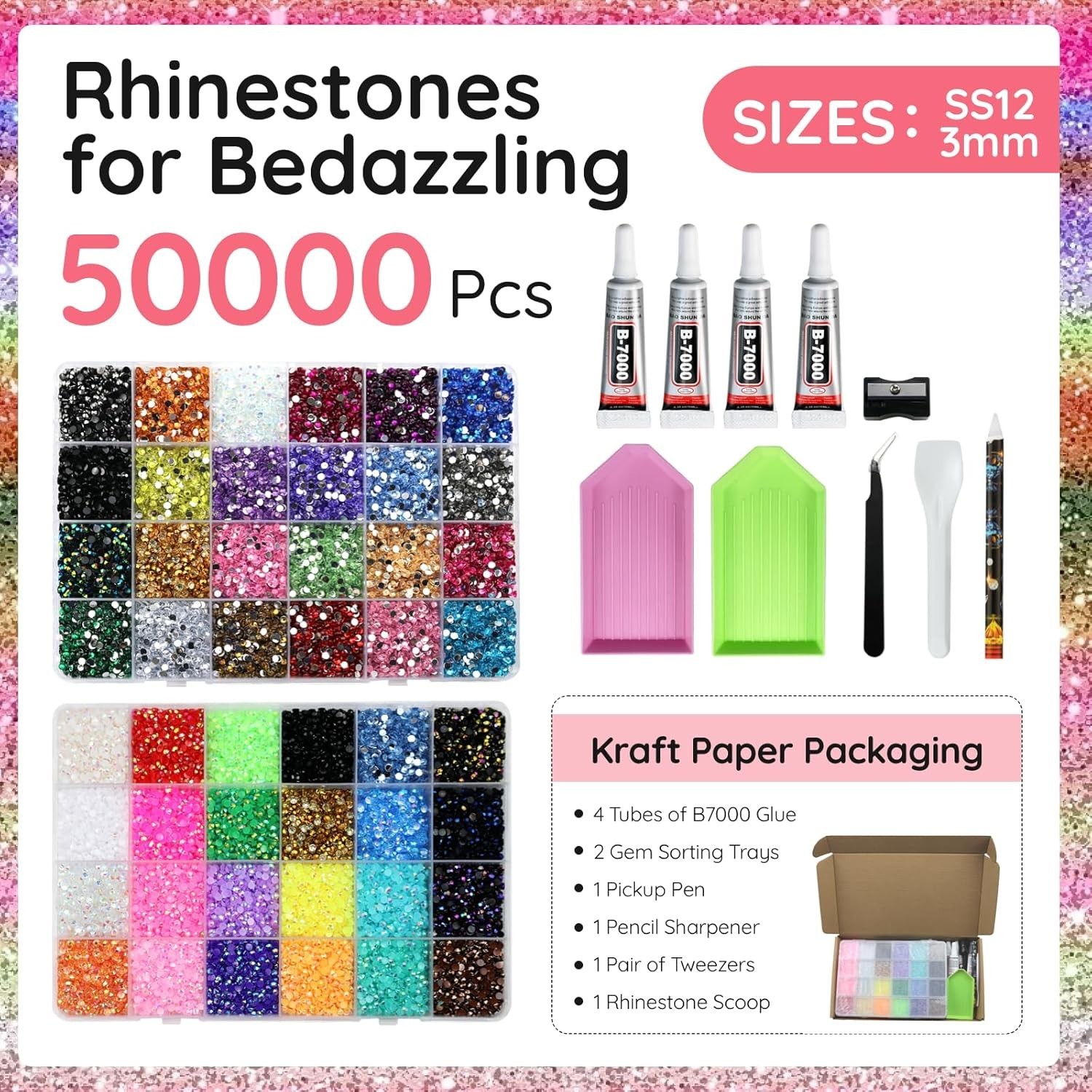Genuine 52000Pcs Resin Rhinestones for , 48 Color 3mm Flatback Gems for Craft…