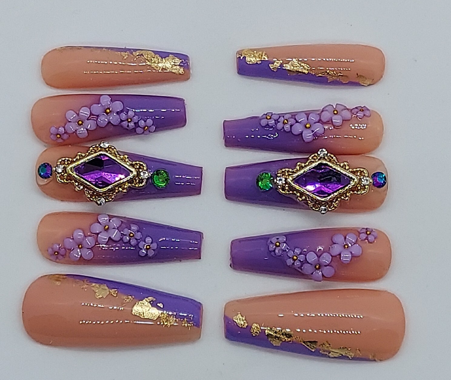 Purple Nails Purple Ombre Nails 3D Floral Nails Purple Bling Nails