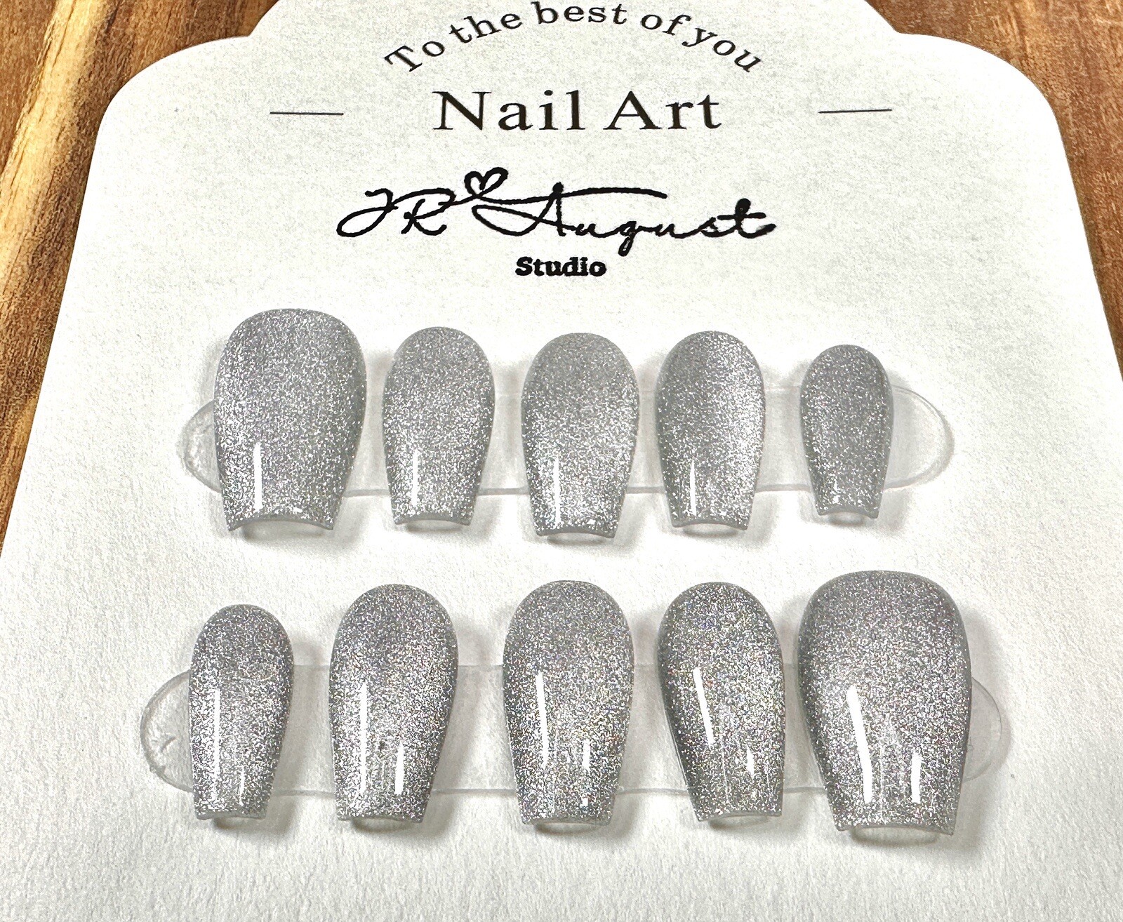 press on nails handmade Sliver Multi Glitz Medium Coffin S M L