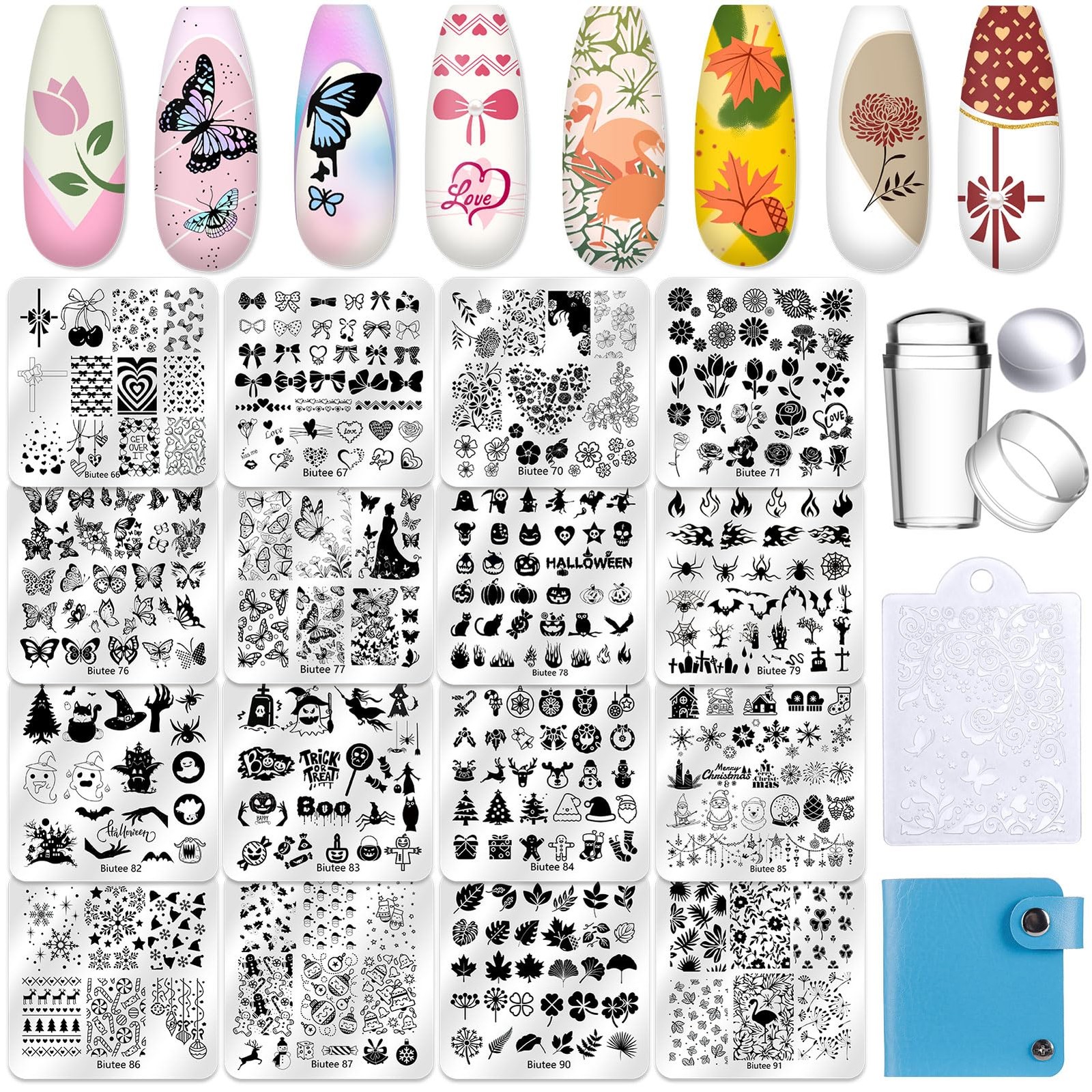 Biutee Nail Stamping Plate 20Pcs Nail Stamper Kit 16Pcs Nail Art Stamping Pla…