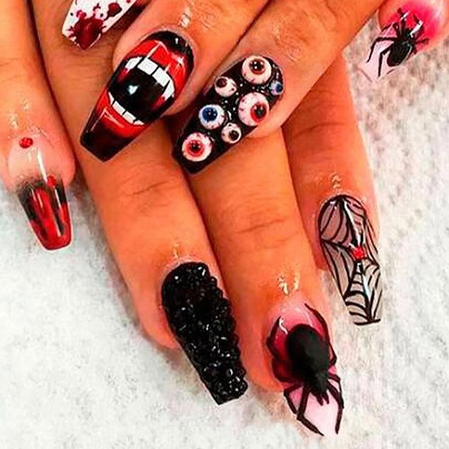 Halloween Press on Nail Short Halloween Fake Nail Pumpkin Bat Ghosts Press on…
