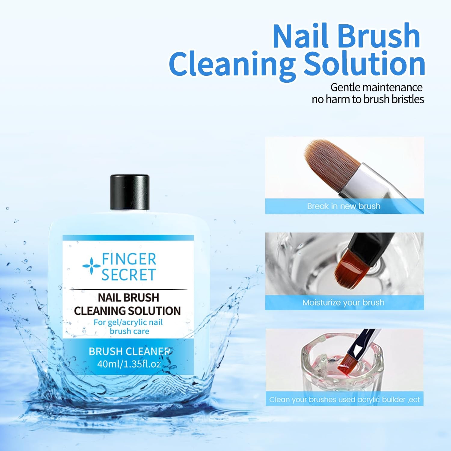 Nail Brush Cleaning Solution – 40ml Art Cleaner for Manicure 1SET