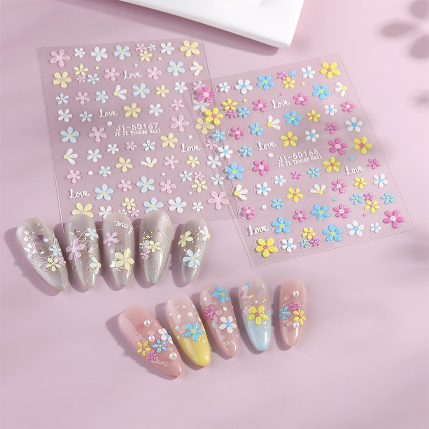 Spring Summer Flower Nails Stickers Decals 5D Embossed Flower Nails 3D Flower