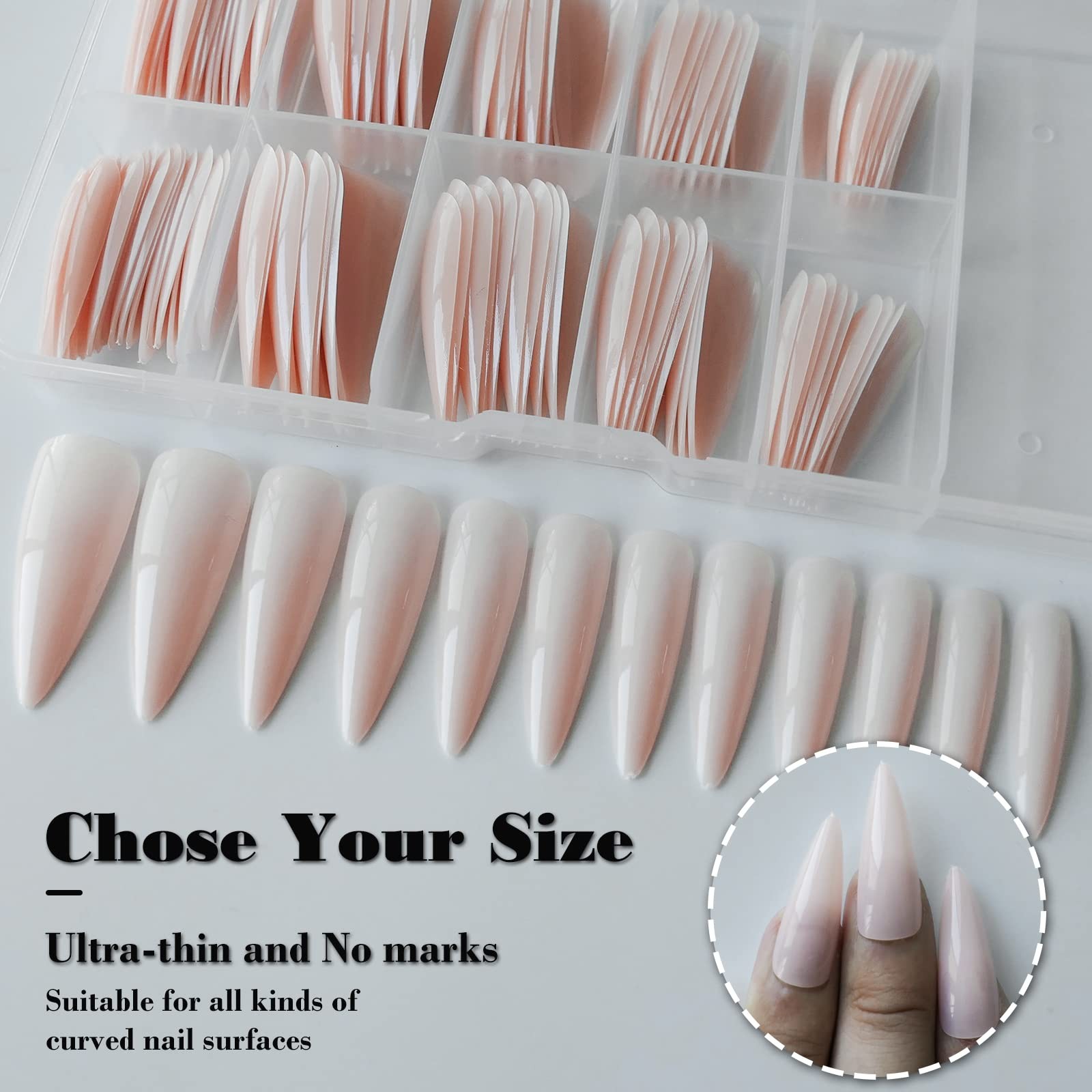 Extra Long Stiletto Glossy Fake Nail 100 PCS Full Cover Acrylic Press on Nail…